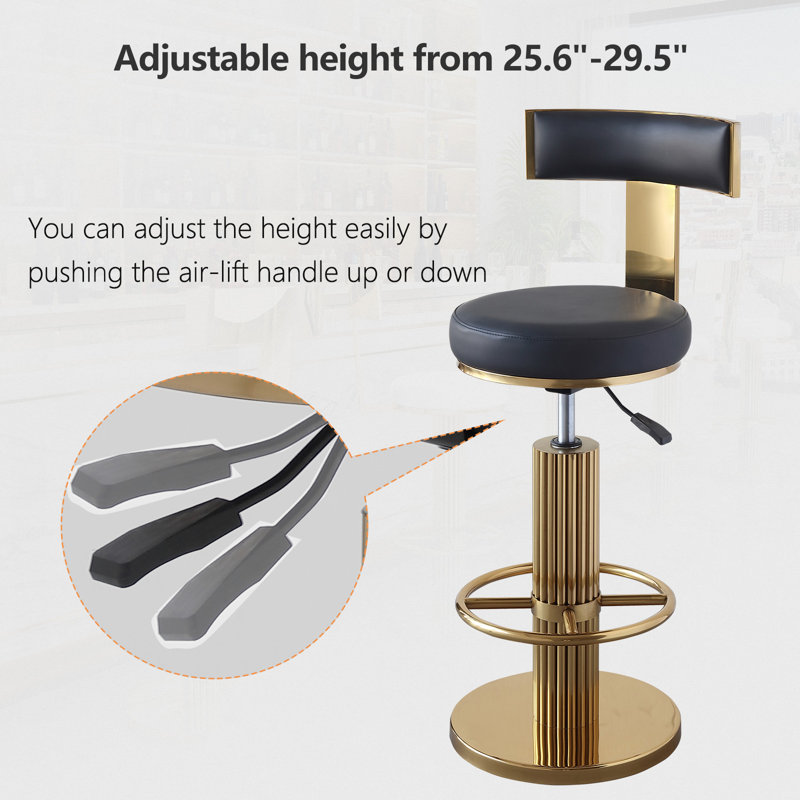 Everly Quinn Cravets Stainless Steel Bar Stools with Back Modern Adjustable Barstools Swivel Bar Chairs 1PCS Wayfair